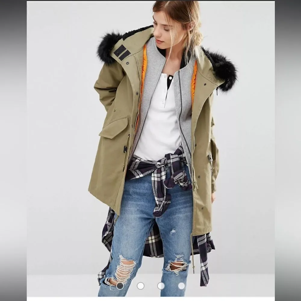 Converse Khaki Shield Storm Parka With Faux Fur Lined Hood - Picture 2 of 16